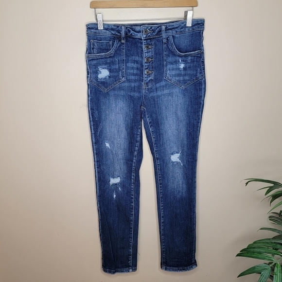 Risen | Distressed Button Fly Skinny Jeans Size 30 - Picture 1 of 5